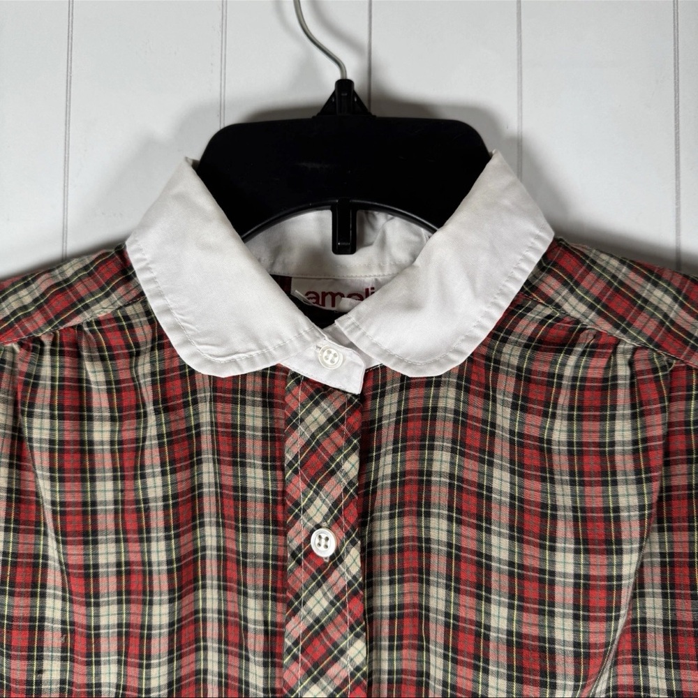 VTG Amelia 14 Red Tartan Plaid Collared Blouse Top Academic Schoolgirl Prairie